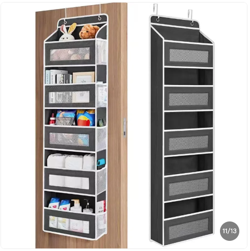 Rangement suspendu pour porte - 5 poches (gris et noir)