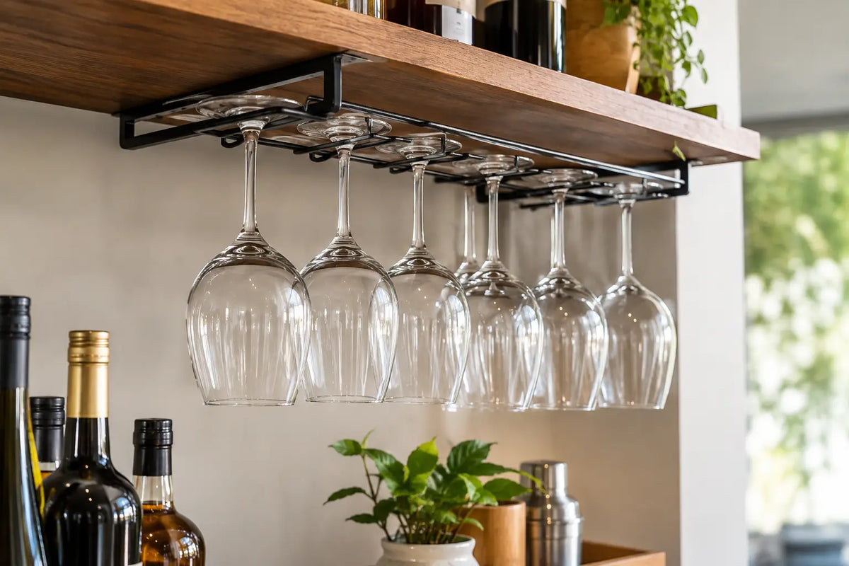 Under Shelf Wine Glass Holder for a Smarter Bar