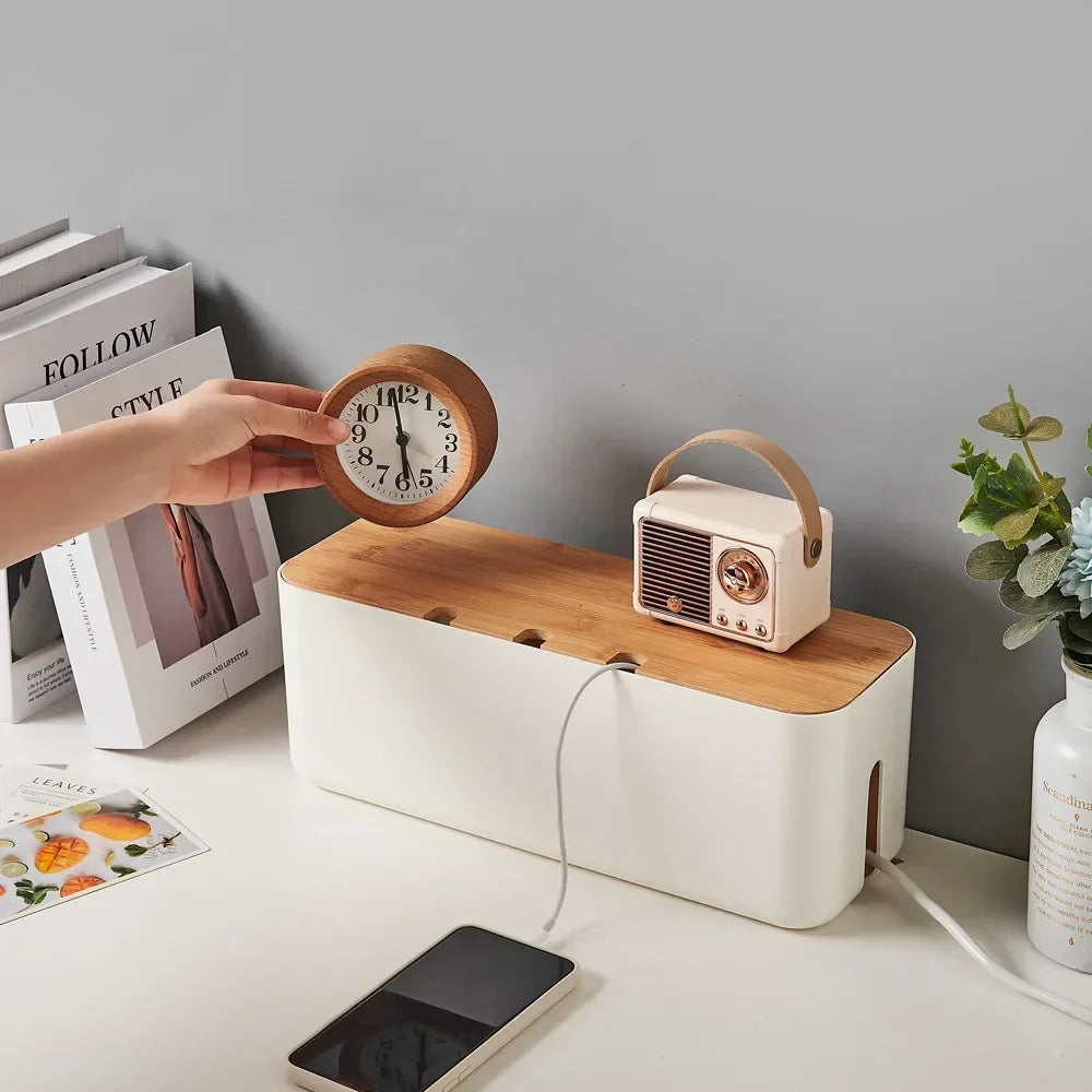 OVER the Desk Bamboo Cable Box — Premium Wood Finish