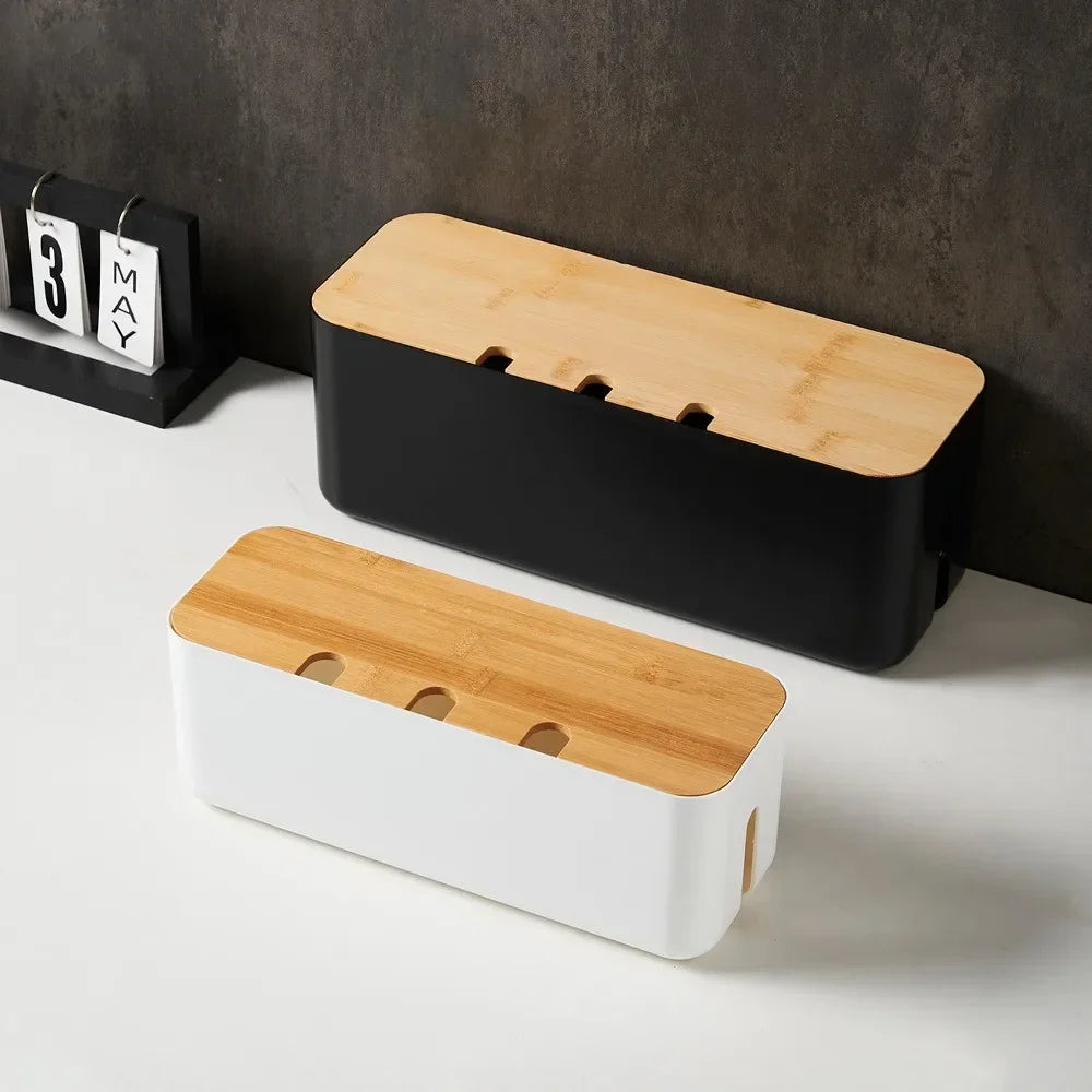 OVER the Desk Bamboo Cable Box — Premium Wood Finish