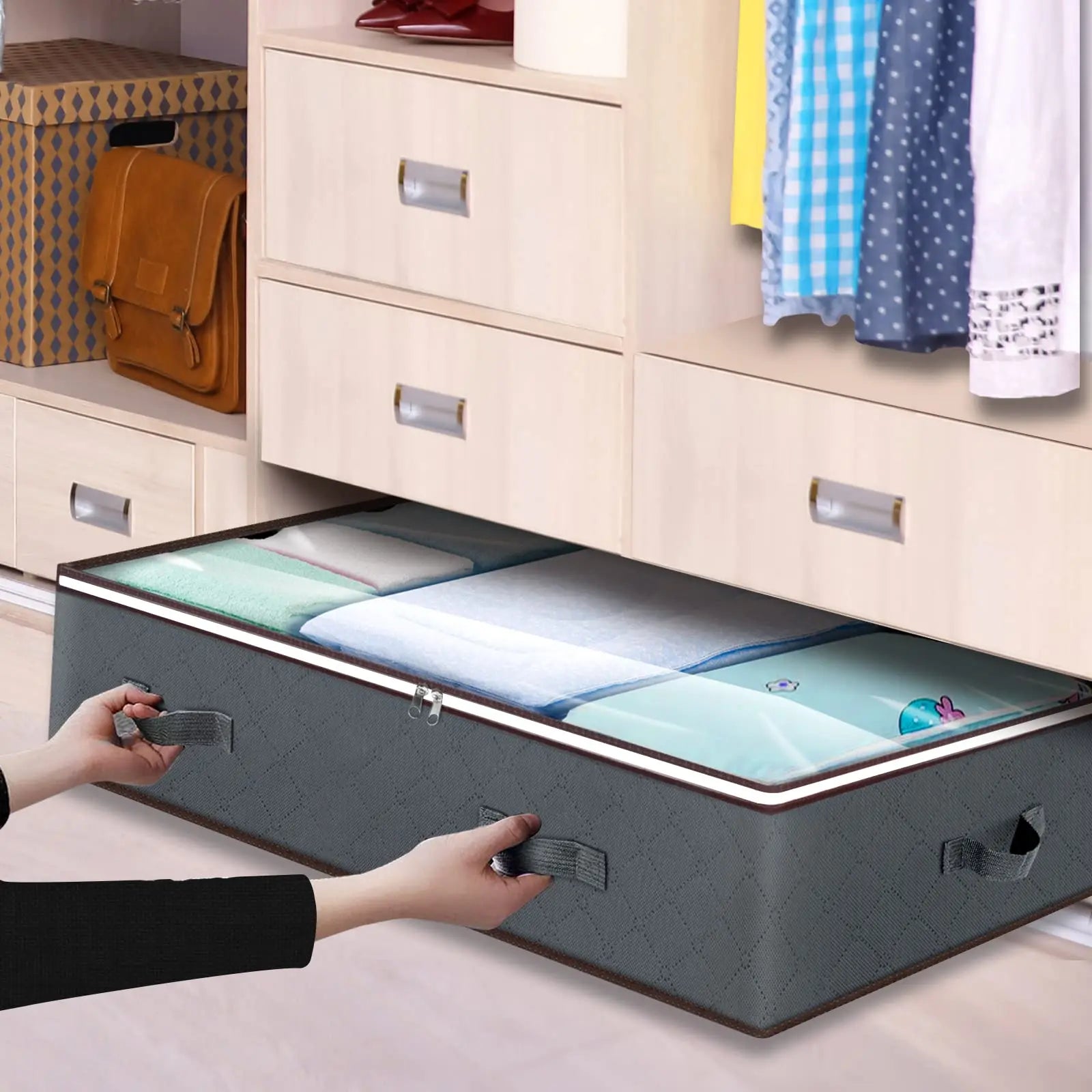 UNDER the Bed | OVER the Closet Shelf Storage Container — Clear Window, Foldable