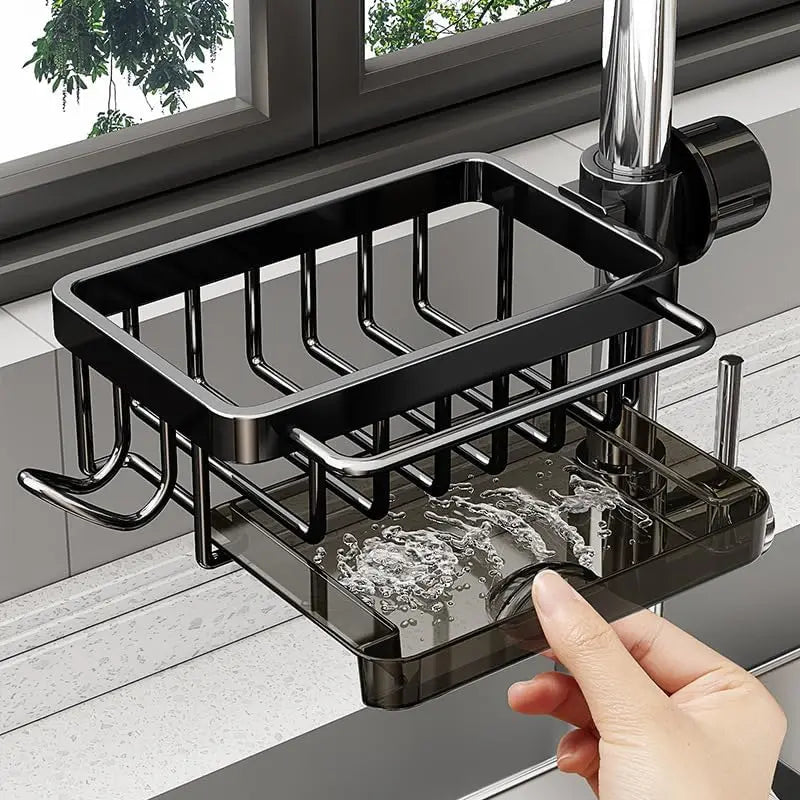 OVER the Sink | UNDER the Faucet 3-in-1 Kitchen Sink Organizer — Sponge, Soap, Towel