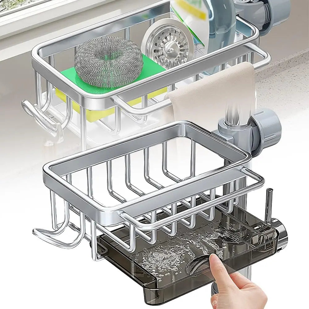 OVER the Sink | UNDER the Faucet 3-in-1 Kitchen Sink Organizer — Sponge, Soap, Towel