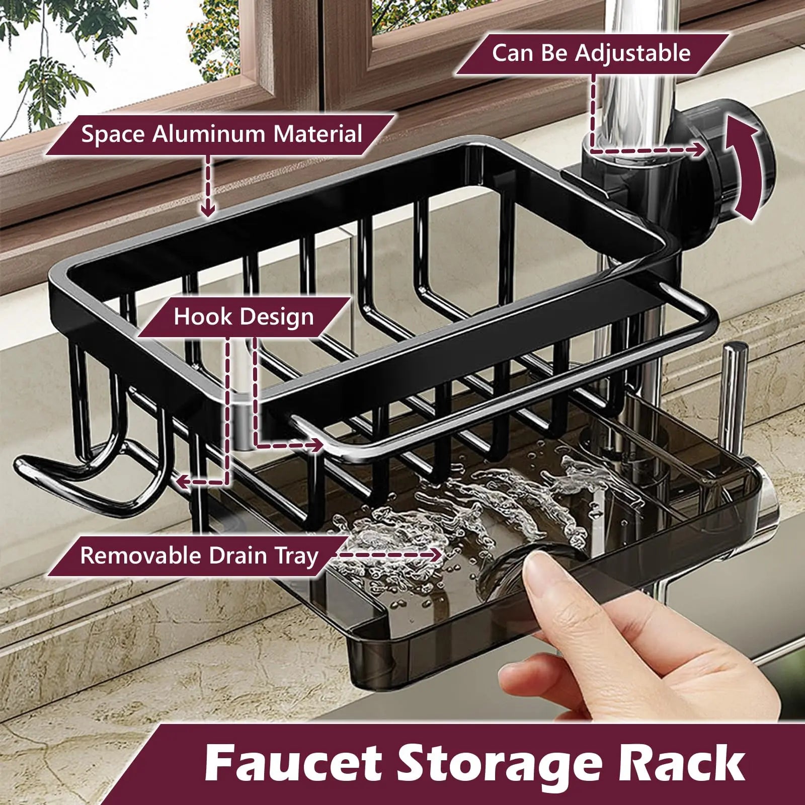 OVER the Sink | UNDER the Faucet 3-in-1 Kitchen Sink Organizer — Sponge, Soap, Towel