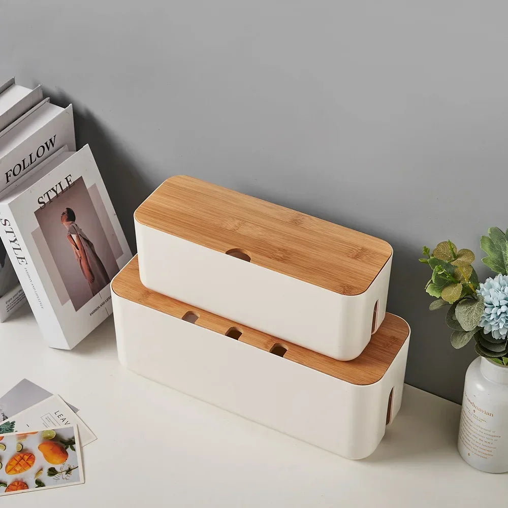 OVER the Desk Bamboo Cable Box — Premium Wood Finish