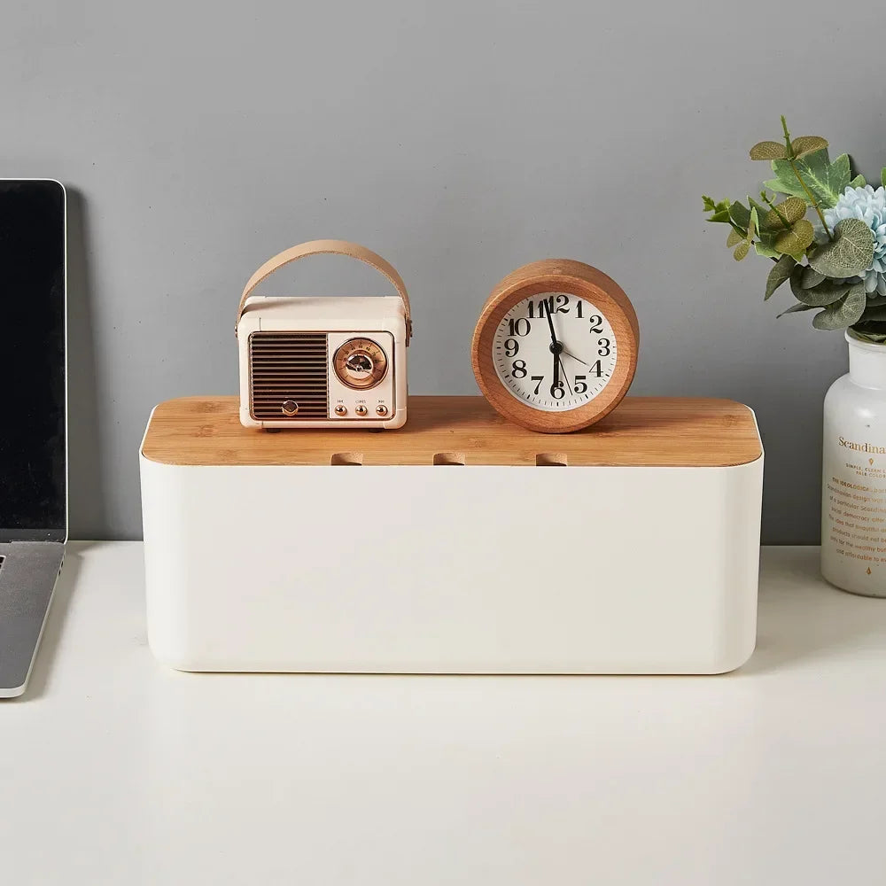 OVER the Desk Bamboo Cable Box — Premium Wood Finish