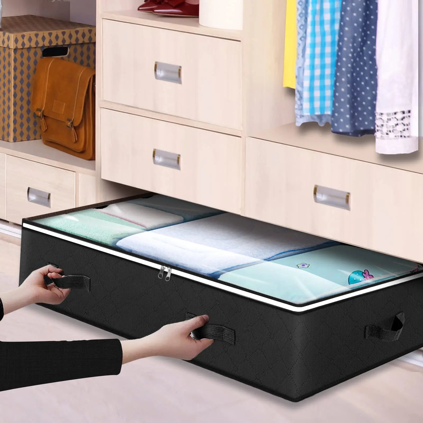 UNDER the Bed | OVER the Closet Shelf Storage Container — Clear Window, Foldable