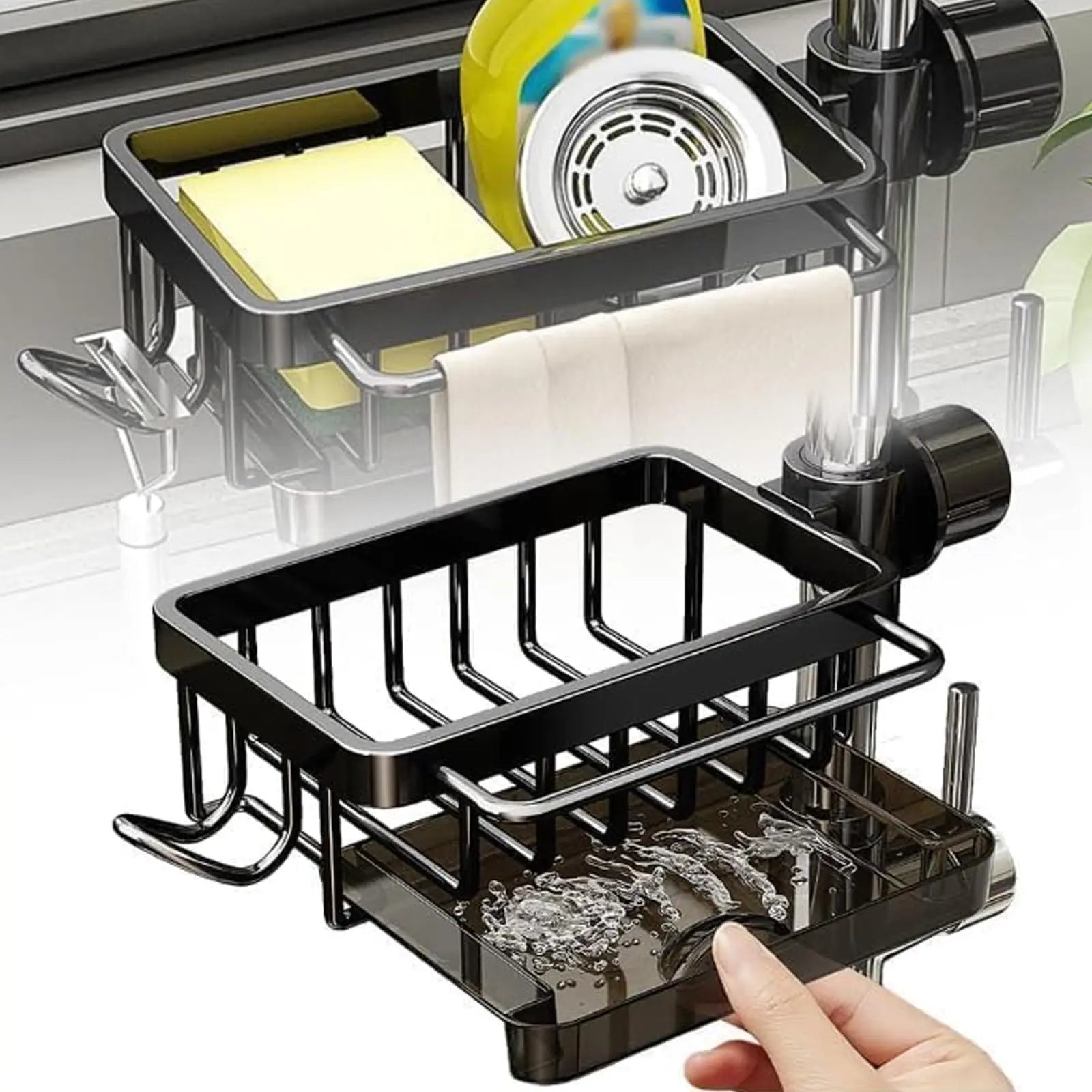 OVER the Sink | UNDER the Faucet 3-in-1 Kitchen Sink Organizer — Sponge, Soap, Towel