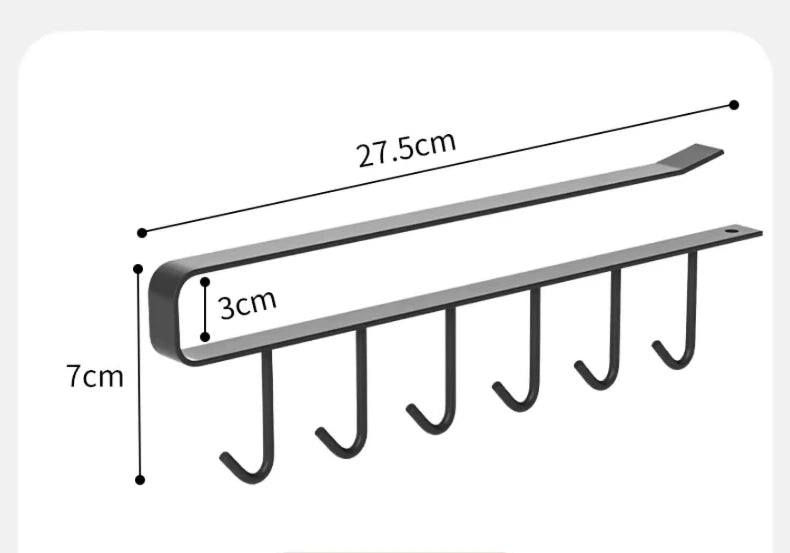 UNDER Cabinet Hook Rail — 6-Hook Kitchen Utensil Organizer