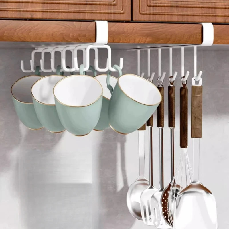 UNDER Cabinet Hook Rail — 6-Hook Kitchen Utensil Organizer