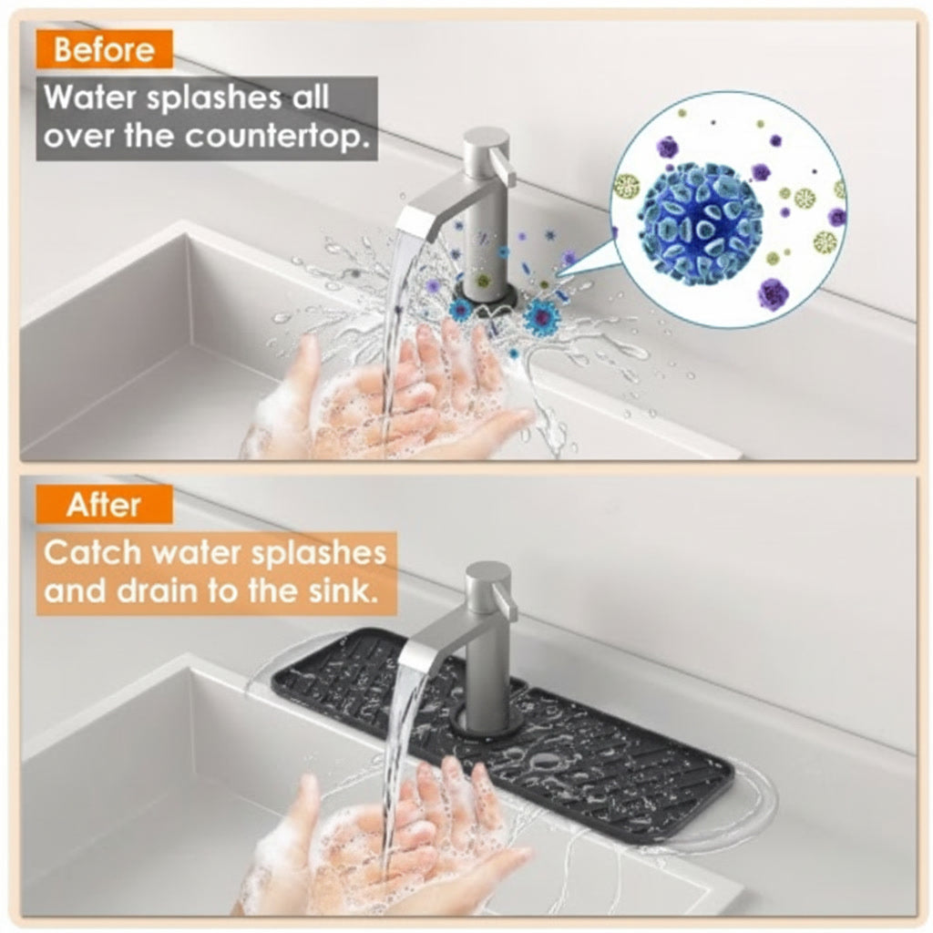 SOUS le tapis en silicone de robinet