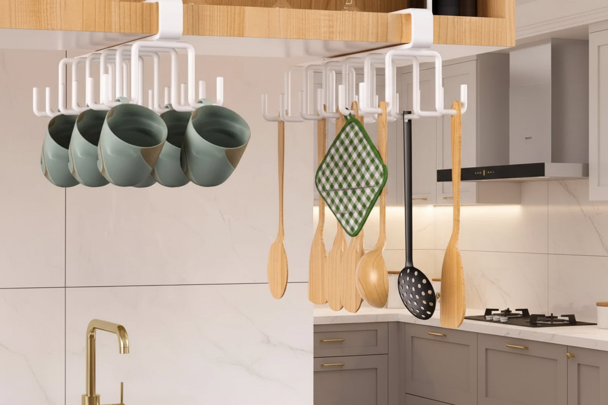 UNDER Cabinet Hook Rail — 6-Hook Kitchen Utensil Organizer